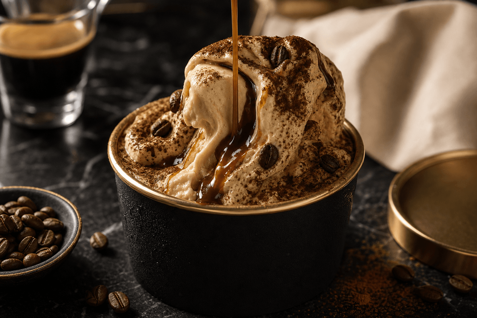 Tiramisù servido com textura cremosa